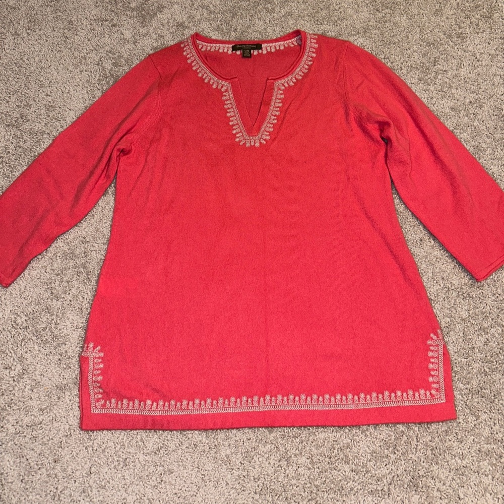 Tommy Bahama Womens Sweater Cashmere V Neck sweater Pink Pineapples Large